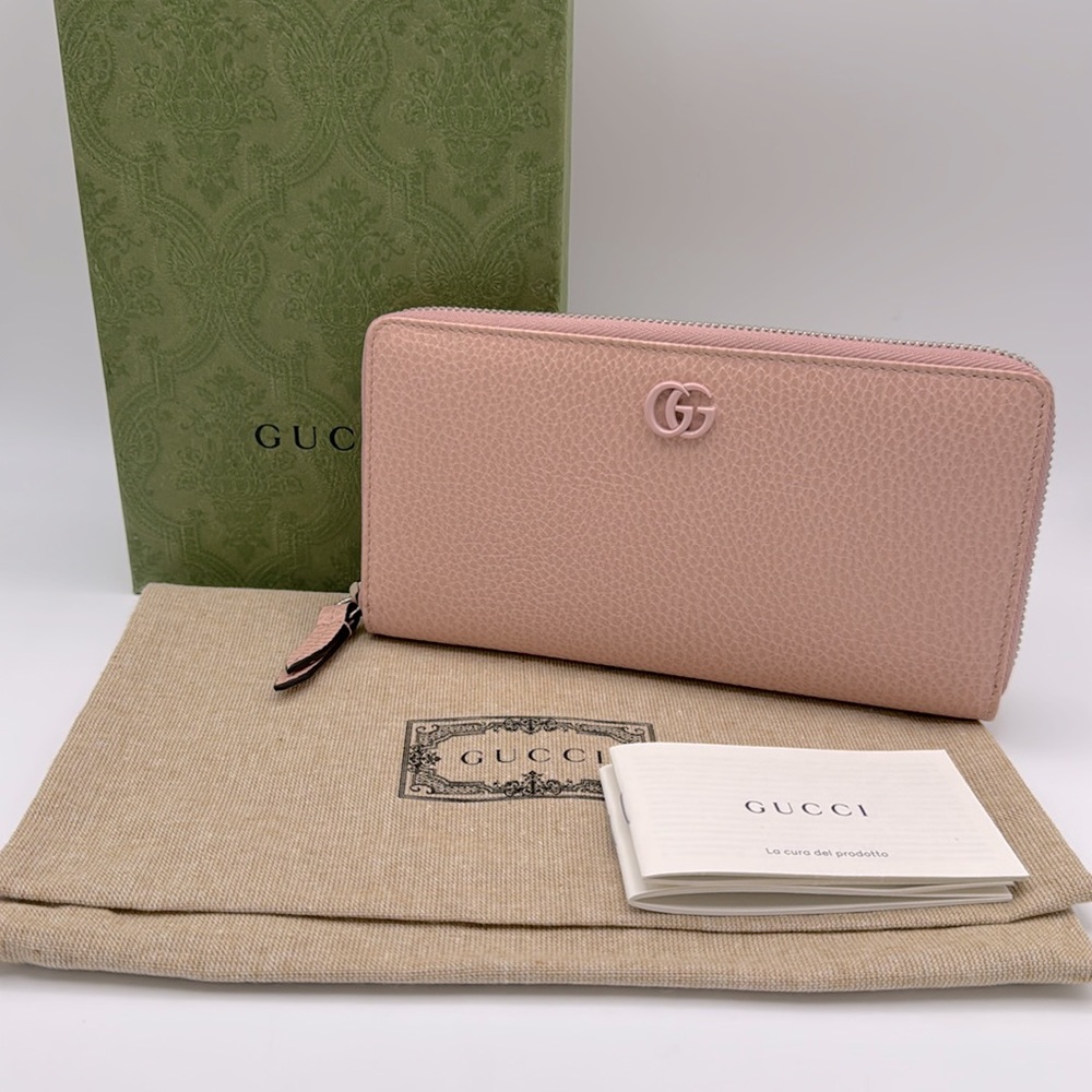 NEW GUCCI GG MARMONT PINK ZIP AROUND LEATHER WALLET BOX! - Picture 3 of 16